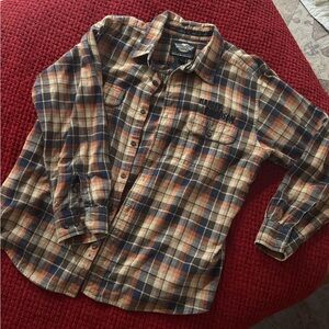 Harley-Davidson Orange and Blue Plaid Flannel Shirt